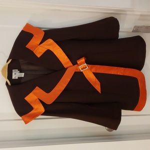 NWT G.M.I. Woman's Jacket Rhinestoned Belt Closure  Brown/ Orange